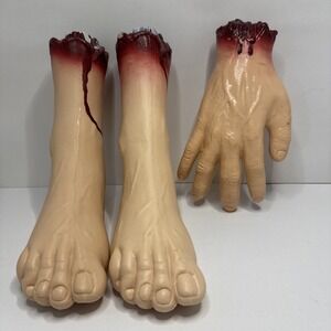 Human Severed Feet & Hand Halloween Haunted House Decor/ Prop Bloody Fake